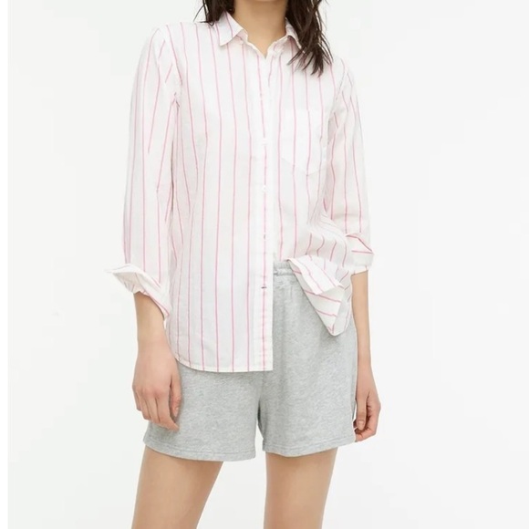 J. Crew | Pink Stripe Classic Fit Washed Cotton Poplin Button Down Shirt Size 6 - Picture 10 of 10